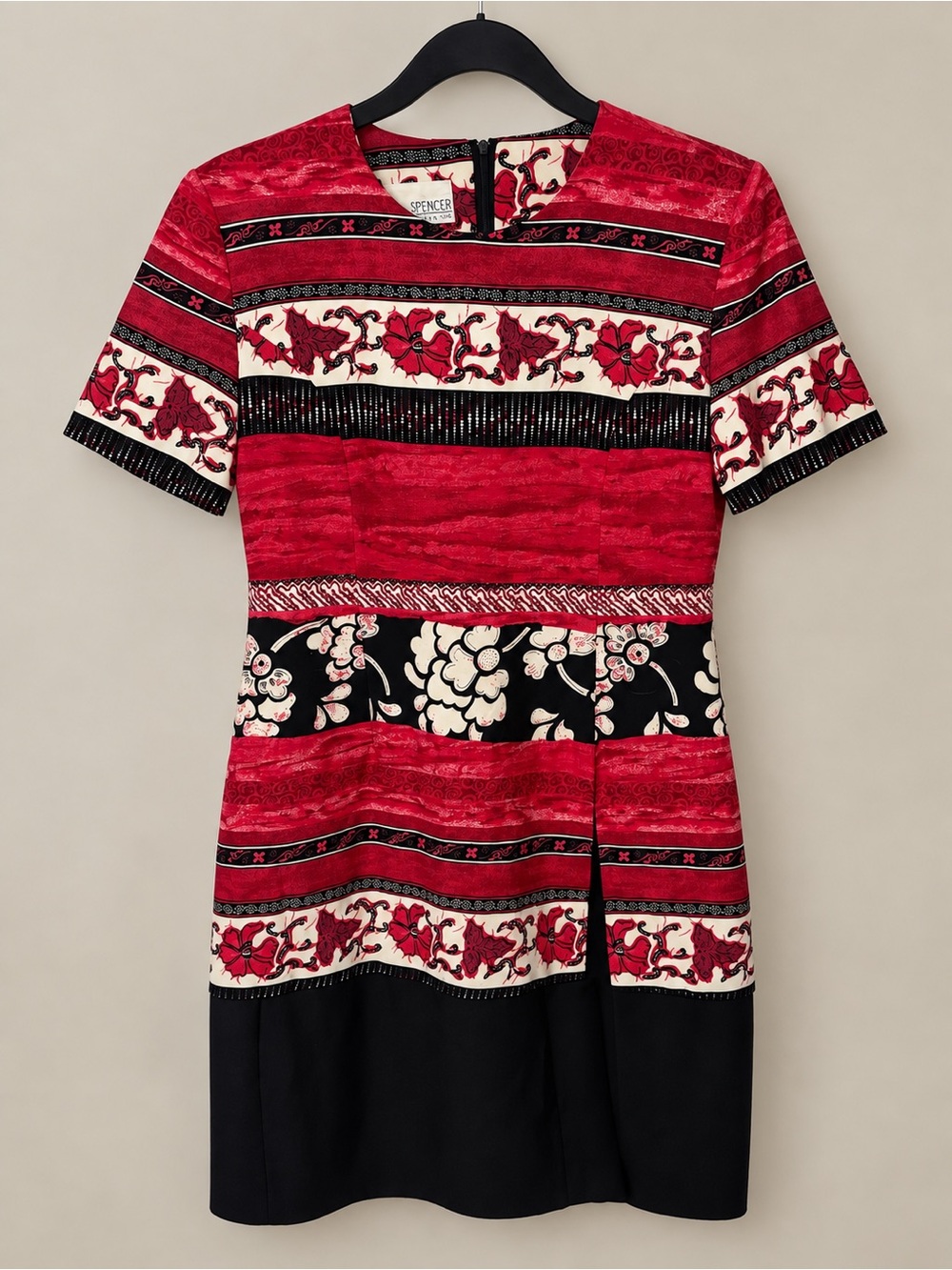 Vintage 1980s K.C. Spencer New York Red Black Floral Midi Dress